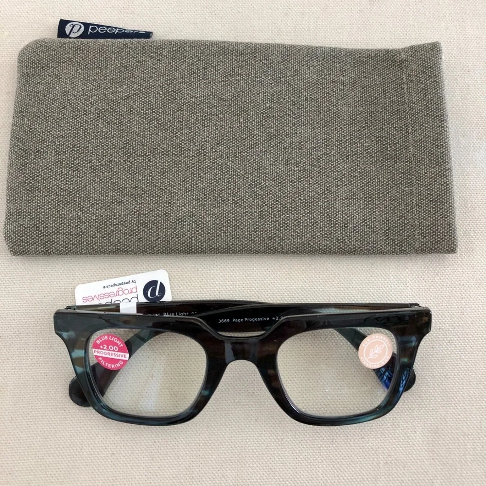 New‎ Teal Peepers Progressive blue light filter readers  +2.00 & case